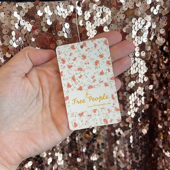 NWT Free People Tribeca Sequin Ruffle Brown Dress Velvet Bow Size 0 - Picture 9 of 11